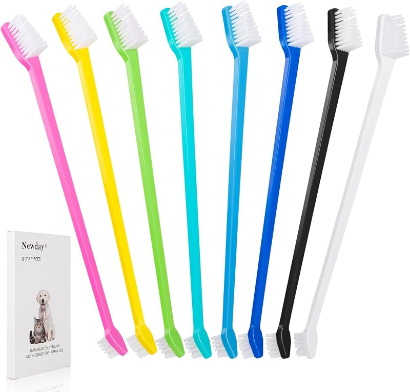 Dog Toothbrush Set of 8 - Dual Headed, Dental Hygiene Convenient Soft Toothbrush to Clean pet Teeth, Dog Tooth Brushes for Small to Large Dogs, Cats, and Most Pets, Teeth Brush in Bulk