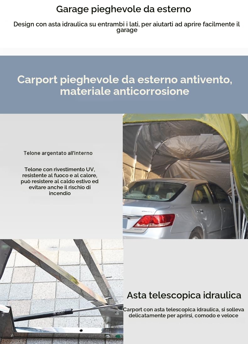 BEYSG, tenda per auto completamente automatica e portatile con telecomando, carport pieghevole in acciaio inossidabile per il parcheggio delle auto, carport per auto resistente (grigio 5,9 * 2,7 m