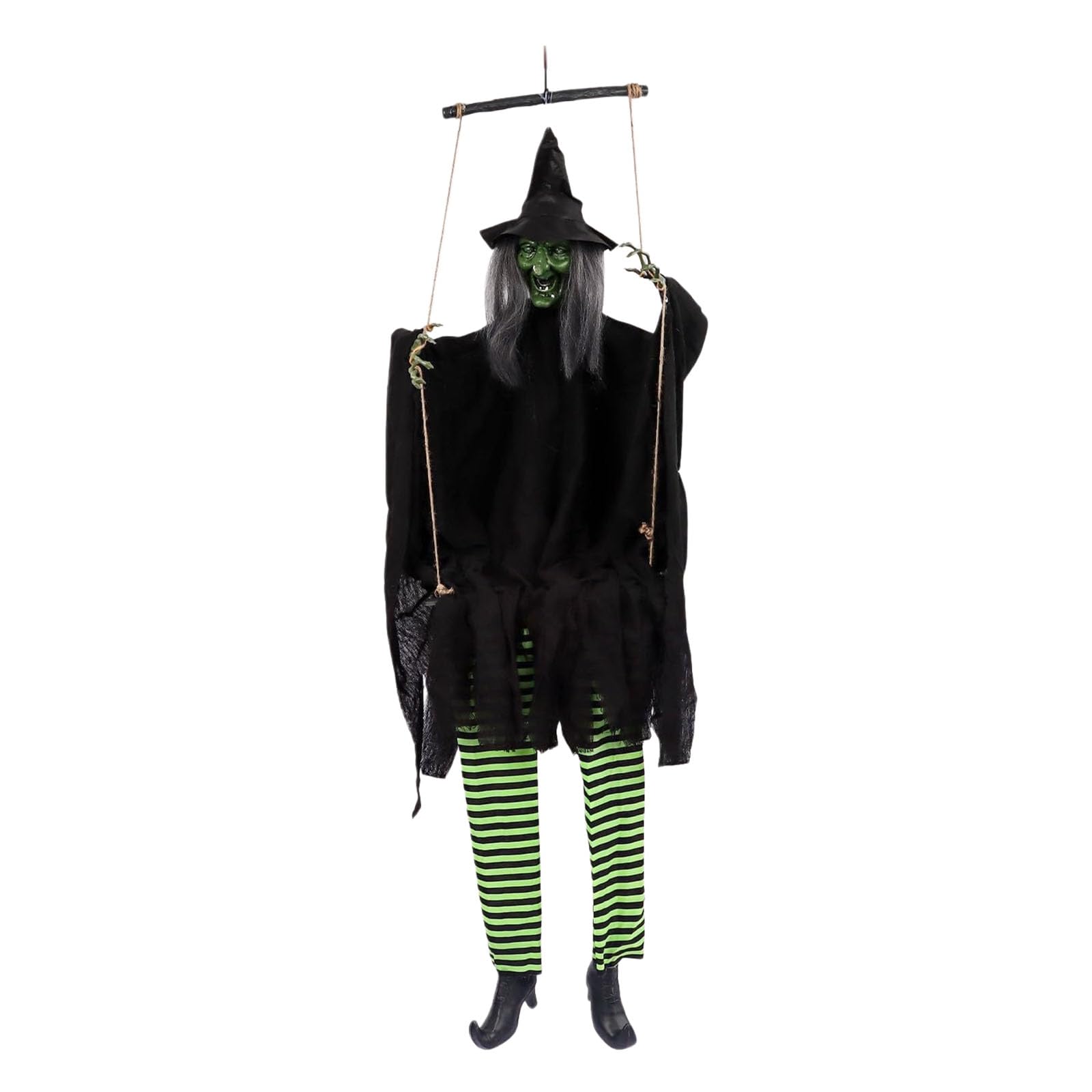 APGLSXY Voice Activated Swing Ghostly Decoration with Light Sound Effect Motion Activated Swing Witch for Halloween Decoration Motion Capturer Halloween Deck