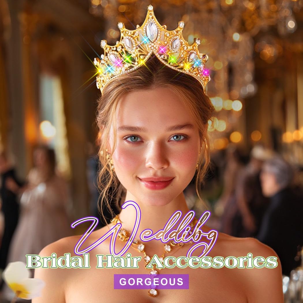 JAKAWIN Light Up Rhinestone Crown Gold Crystal Headpiece Bridal Wedding Hair Accessories for Women - Image 7