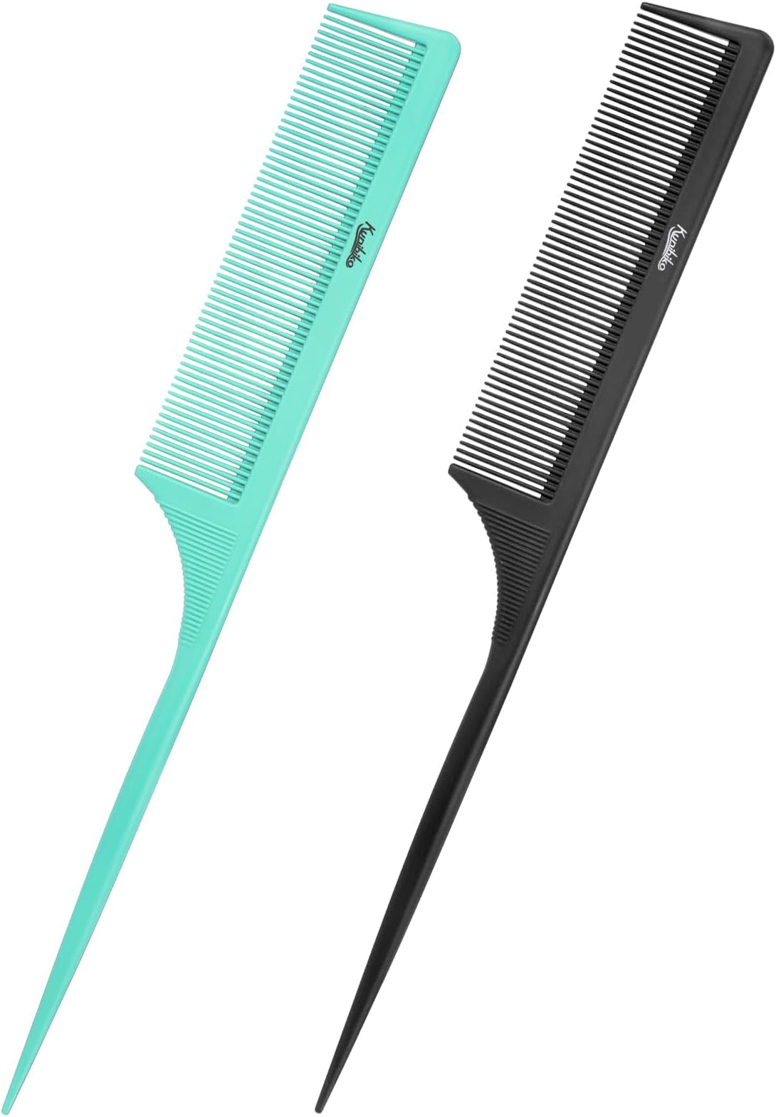 2Pcs Rat Tail Comb Parting Combs for Women, Fine Tooth Parting Tip Carbon Fiber Root Teasing Anti Static Hair Comb for Styling (Green,Black)
