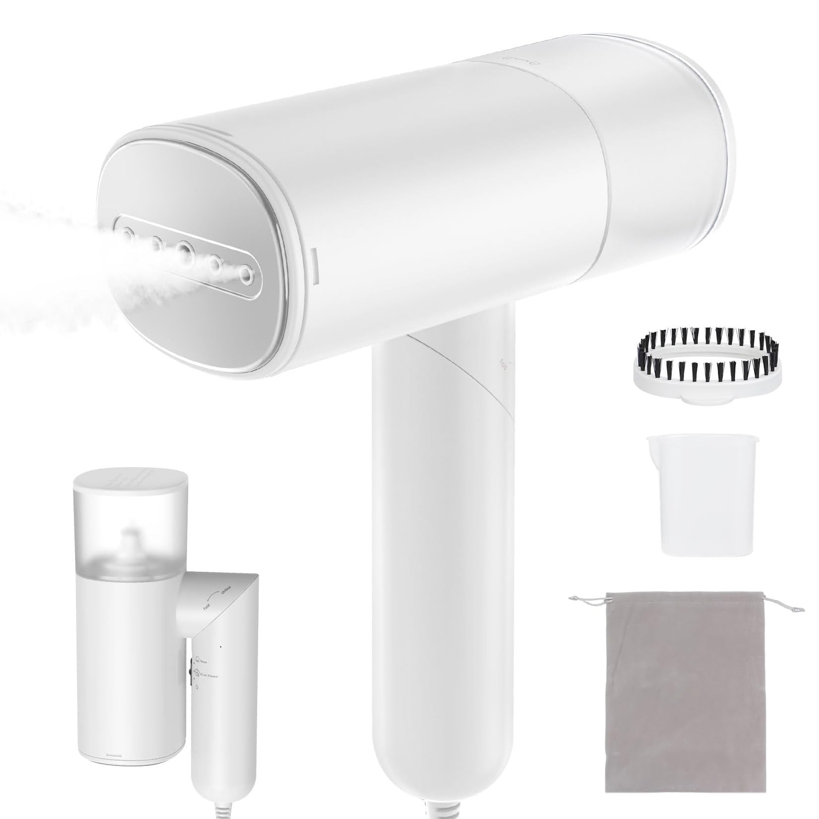 Herbst Tragbarer Dampfglätter, 2 in 1 Mini Steamer 1000W Hand Dampfbügeleisen 150ML Tank Faltbar Reise Steamer mit Bürstenkopf Messbecher Aufbewahrungsbeutel für Zuhause/Reisen Fast Wrinkle Remover