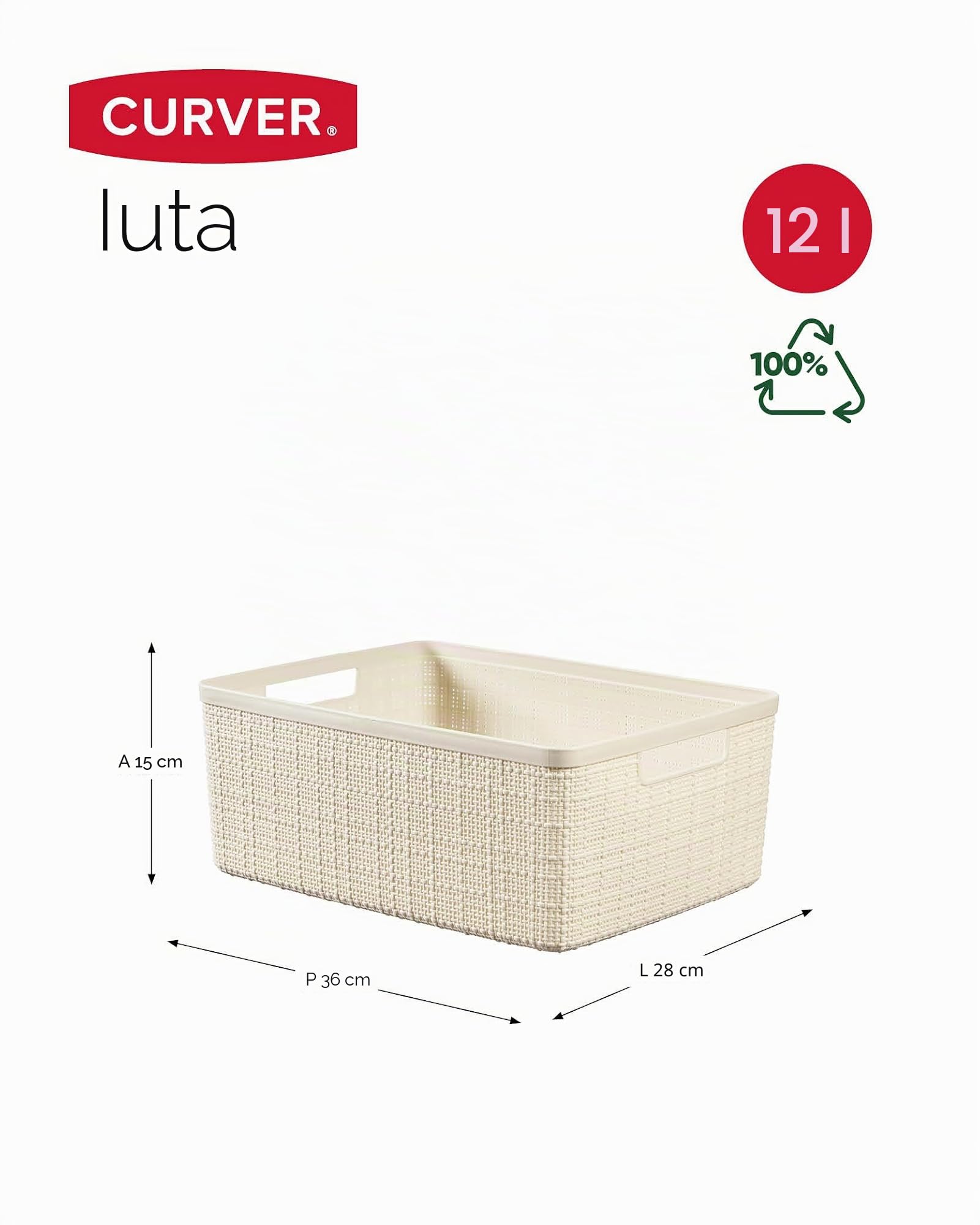 Keter Curver Scatole Portaoggetti Jute, Set da 3, Intreccio Effetto Juta, Perfette per il Bagno, 36x28x15 H cm