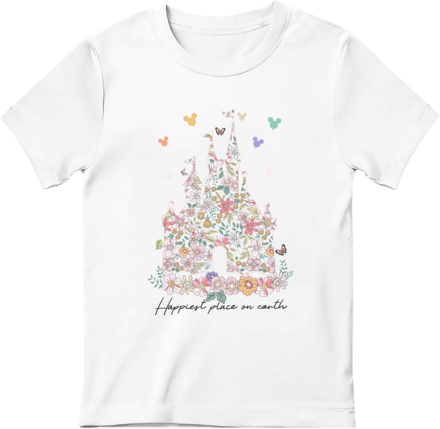 Vieawfi Magic Kingdom Shirts for Girls Floral Magical Castle Graphic Cute Tshirt Kids Flower Holiday Vacation Trip Tee Tops