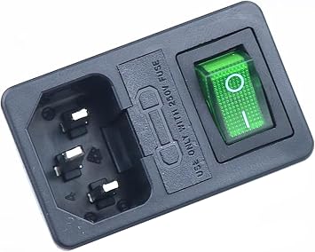 ONECM 10A 250VAC 3 Pin iec320 C14 Inlet Connector Plug Power Socket with red lamp Rocker Switch 10A Fuse Holder Socket Power Switch Color 1PCS Green, Size 3PIN