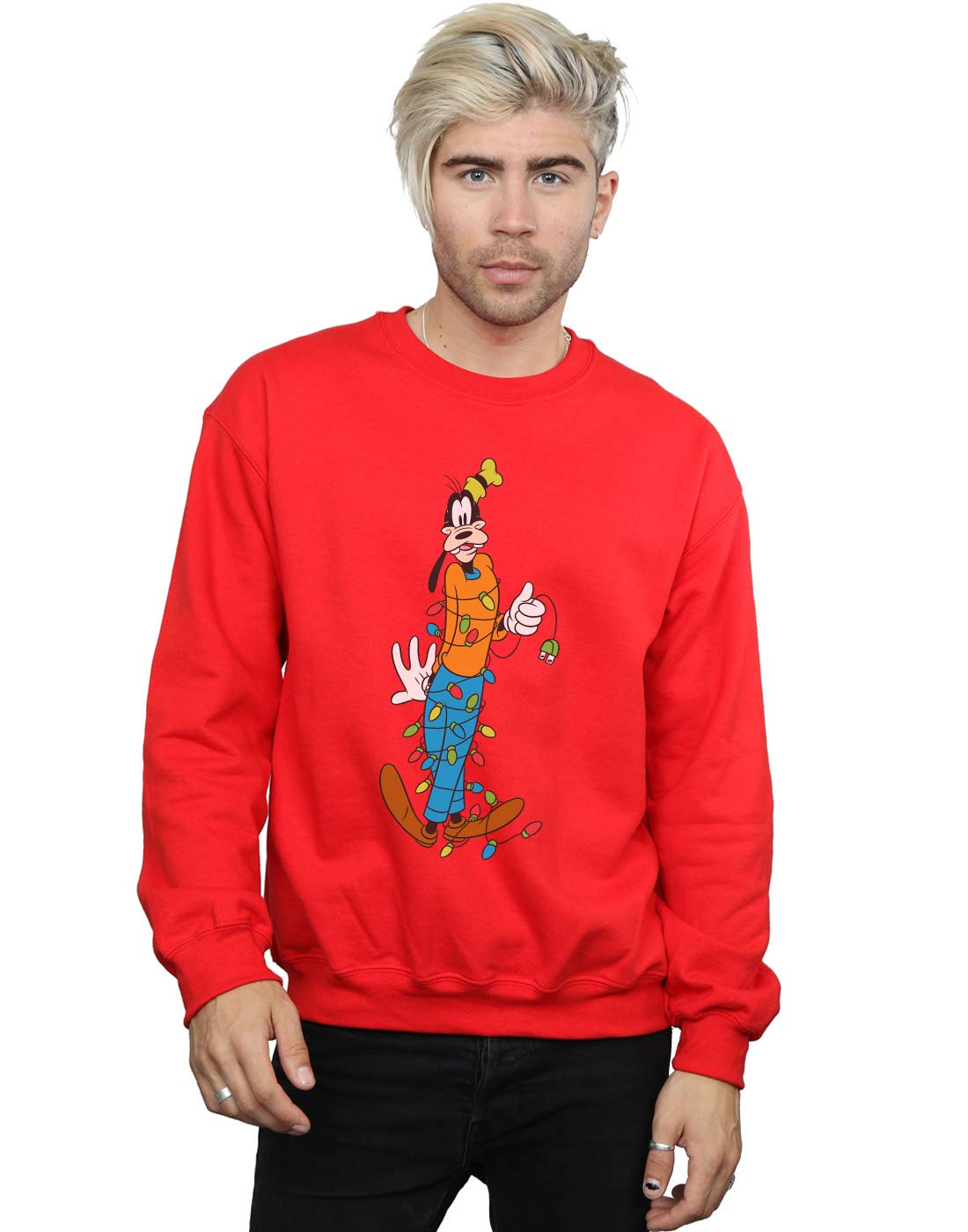 Disney Men's Goofy Christmas Lights Sweatshirt Red XXXX-Large