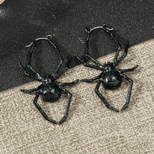 Black Spider Hoop Earrings for Women Punk Halloween Animal Dangle Drop Earring Vintage Click Top Huggies Jewelry Gifts Holiday Party3