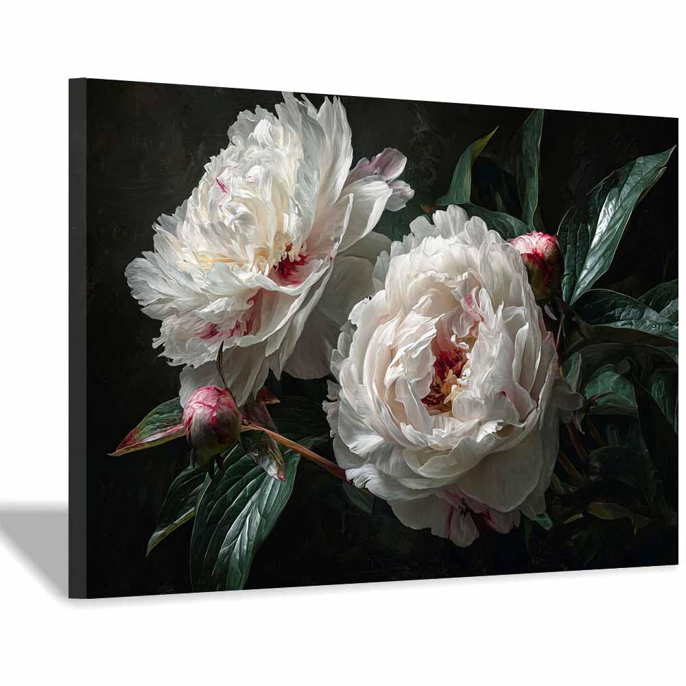 ZAMAEIU Forest Landscape Painting Painted twin peonies Canvas Artwork posters & prints Suitable for Living Room Bathroom Bedroom Home Wall Decoration(white)-30x50cm Framed