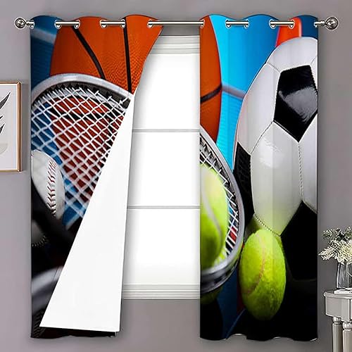 MizuH Cortinas opacas deportivas para sala de estar, aislamiento térmico, con ojales, para fútbol, béisbol, baloncesto, imagen, 2 paneles de 39