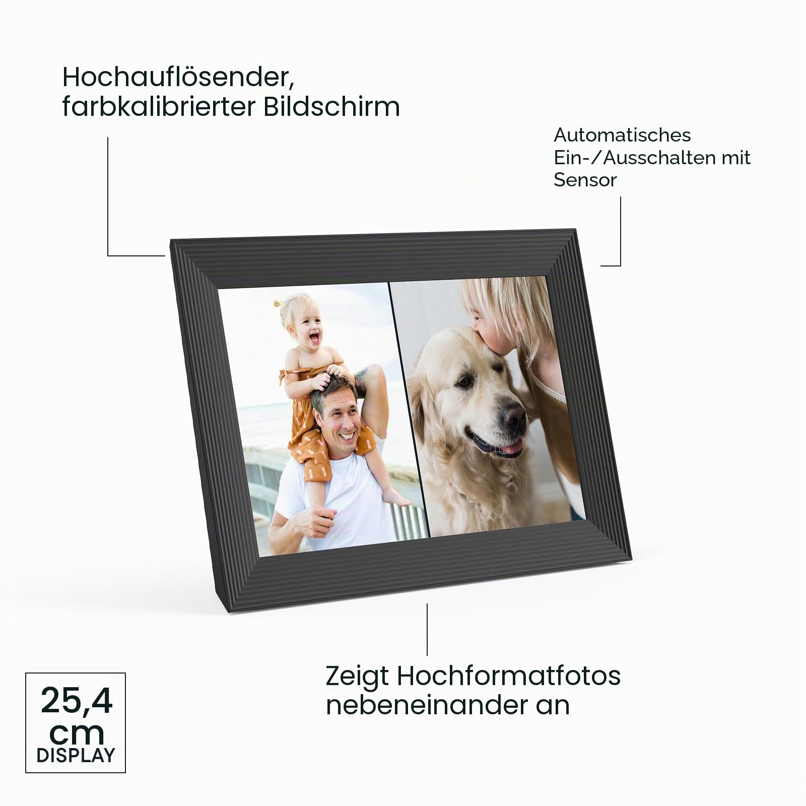 Aura Carver Intelligenter digitaler Bilderrahmen 10,1 Zoll HD WLAN Cloud Digitaler Fotorahmen, Kostenloser unbegrenzter Speicherplatz, Fotos von überall aus senden – Gravel