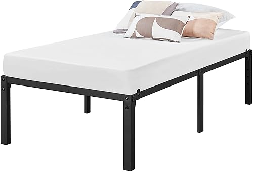 Topeakmart Base de cama individual de 14 pulgadas, plataforma de metal con soporte de listones de acero y agujeros reservados para cabecero de