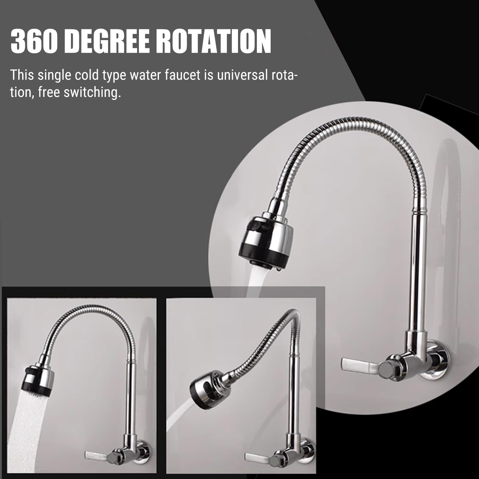 Grifo Cocina Fregadero De Pared Flexible, 360° Giratorio Grifo De Cocina Y BañO De Agua Fria Con 2 Tipos Aerosoles, Acero Inoxidable Monomando Grifo Para Fregadero De Cocina, Ahorro De Agua