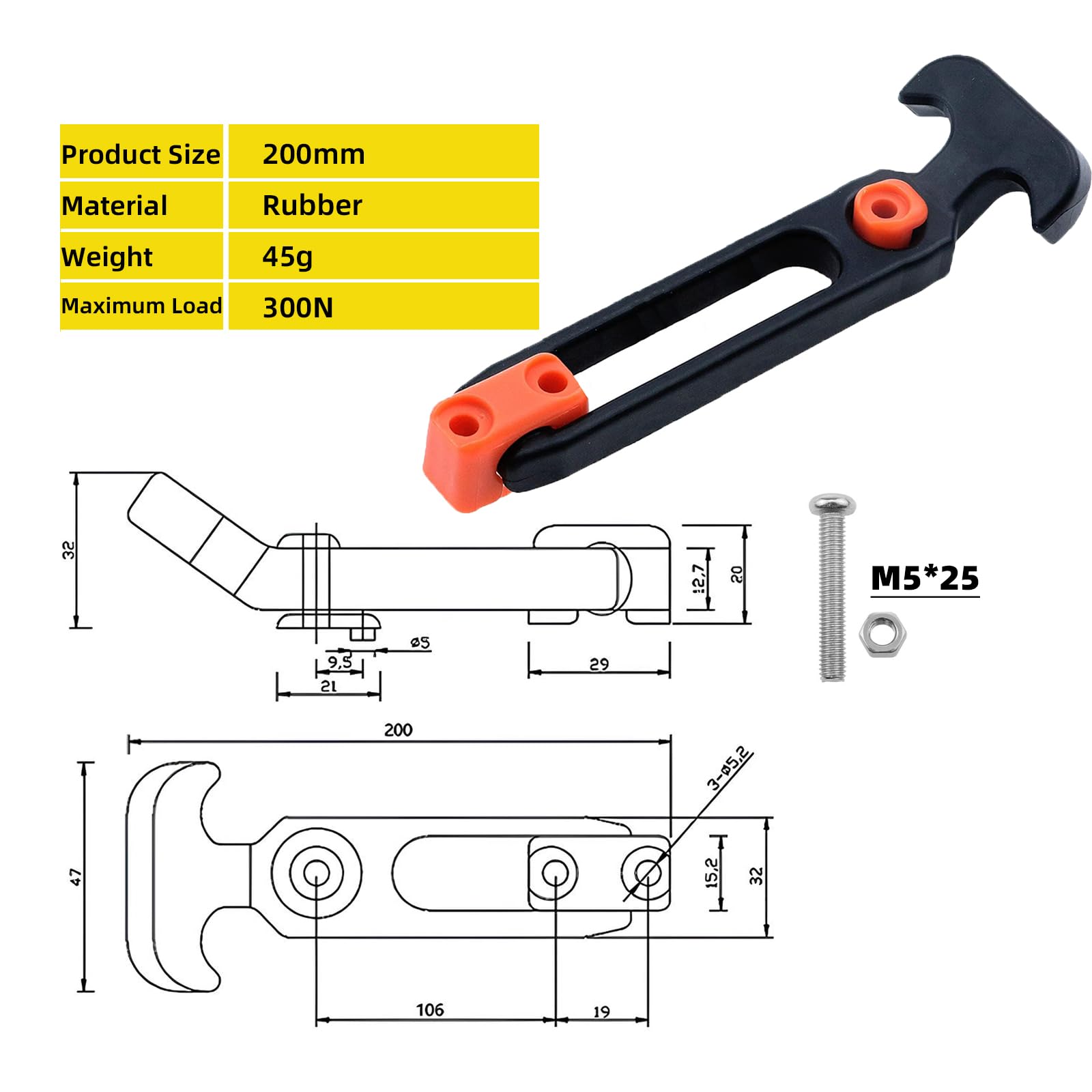 Vleant 4Pcs Multi-Purpose Flexible Rubber T-Handle Draw Latches 7.9x1.8 inch(200x47mm) with Screws - for Toolbox, Cooler, and Boat Hatch Sinchecure Fastening