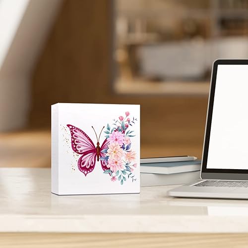 Miniatura 5 de Decoración de escritorio de verano, letrero de madera de mariposa floral de acuarela, decoración de escritorio, letrero de madera de mariposa