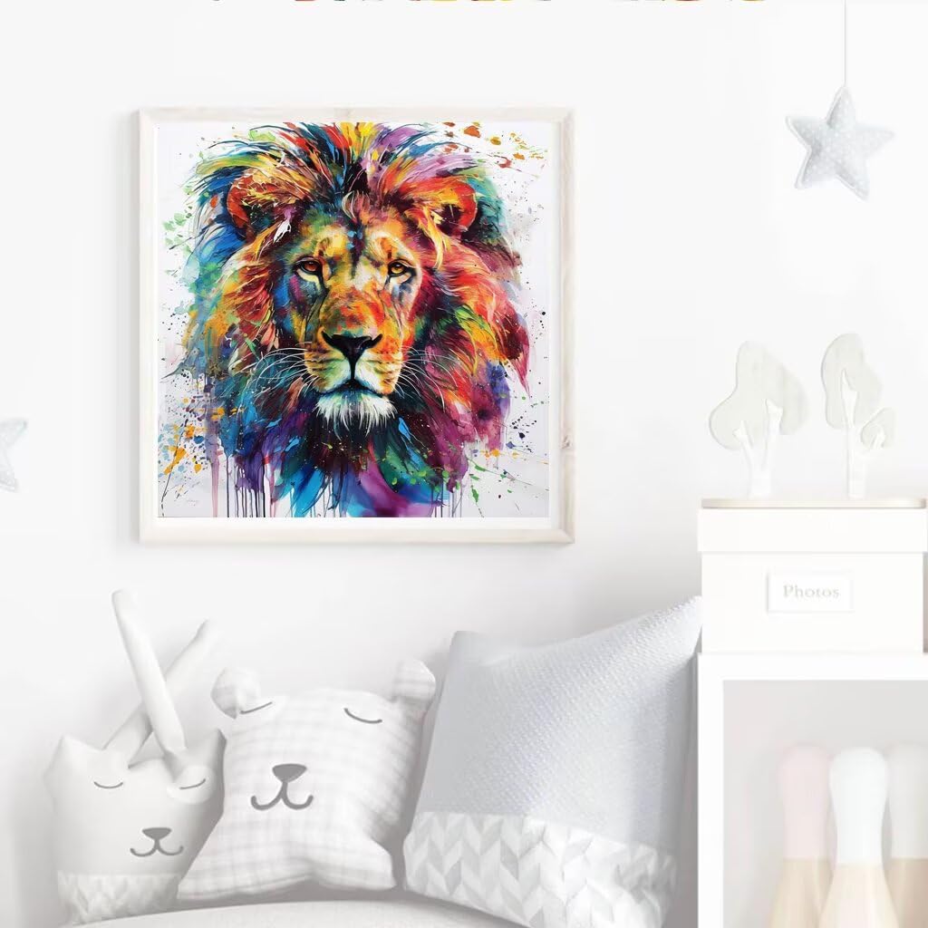 DIY LöWe Diamond Painting Erwachsene, 5D Farbe Diamant Painting Bilder Kinder Anfänger, Mosaik Bastelset Erwachsene Diamanten Malerei Stickerei Kreuzstich Geschenk Home Wand Dekor 80x80 cm V-992