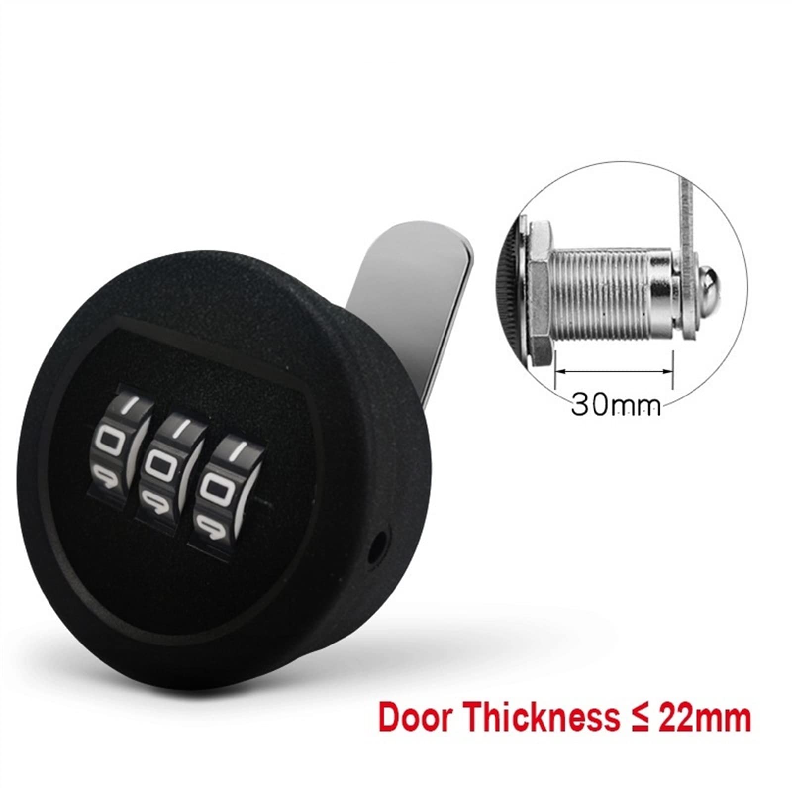 Serrure à Came d'armoire à Combinaison Serrure à Mot de Passe à 3 Chiffres sans clé for casier de Porte de tiroir MA080 1 pièces (Color : 30mm Black)