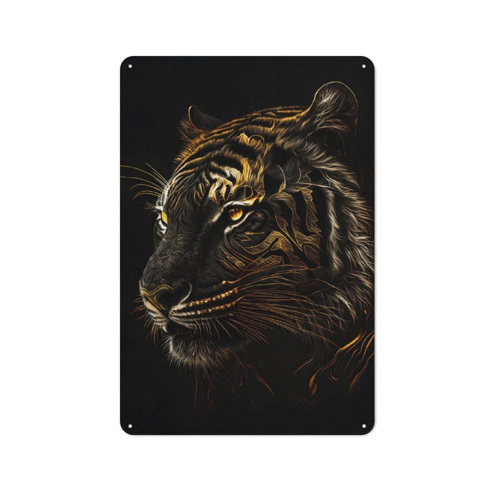 Junmoney Black Gold Tiger Vintage-Inspired Tin Sign 30X20cm For Café Or Restaurant, For Cooler-Month Interiors With Vintage Character