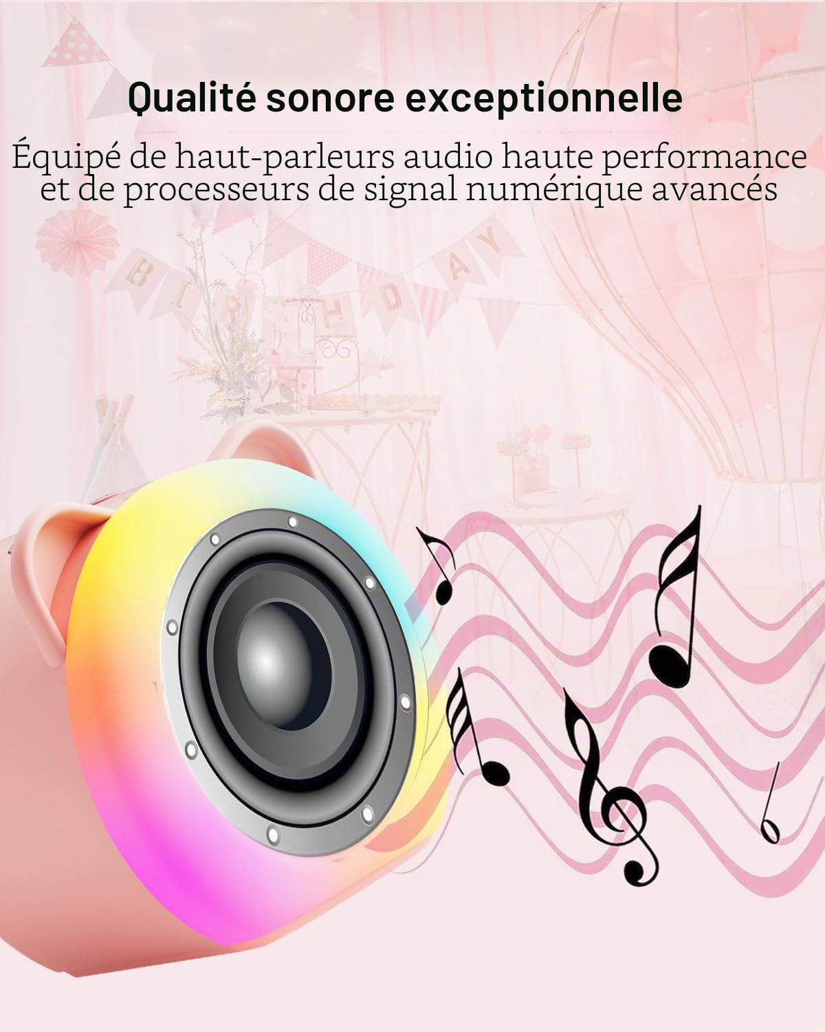 Karaoke Enfant, Enceinte Karaoke 2 Micro sans Fil, Cadeau Fille 3 4 5 6 7 8 9 10 11 12 Ans, Micro Karaoke avec Éclairage LED Amusant et Haut Parleur Intégré