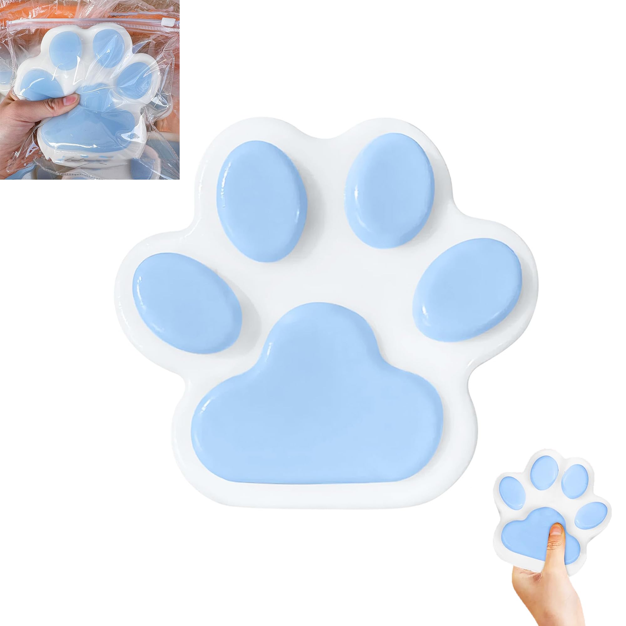 TSWCBYYLB Handmade Big Taba Squishy Cat Paw Silicone Squeeze Toys for Stress Relief (Blue)