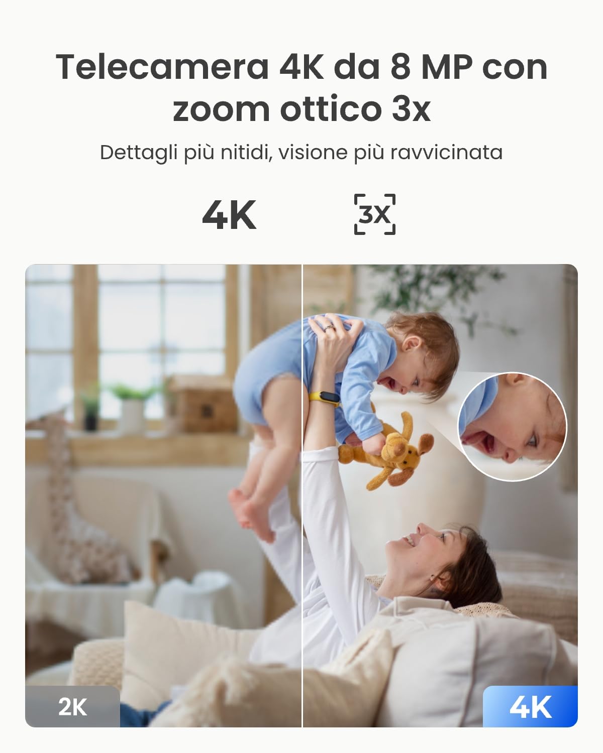 Cameretta Sicurezza 4K Wi-Fi 6 E1 Black 3x Zoom Auto-Tracking - Dettaglio