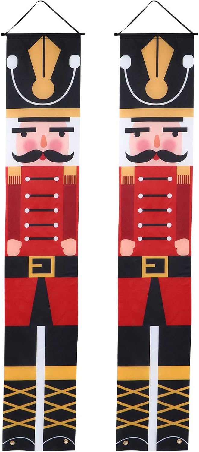 TOYANDONA 1 par de Banner de Cascanueces Soldado Cascanueces Banner de Navidad para Puerta de Entrada Patio Porche Jardín Interior Exterior Fiesta Infantil