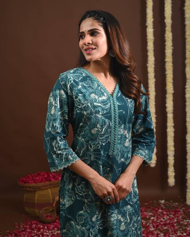Image of FIRSTRAIN Women Cotton Straight Printed Kurti | Soft Breathable Kurta for Office & Casual Use | | Trendy Festive & Regular Wear Cotton Kurti