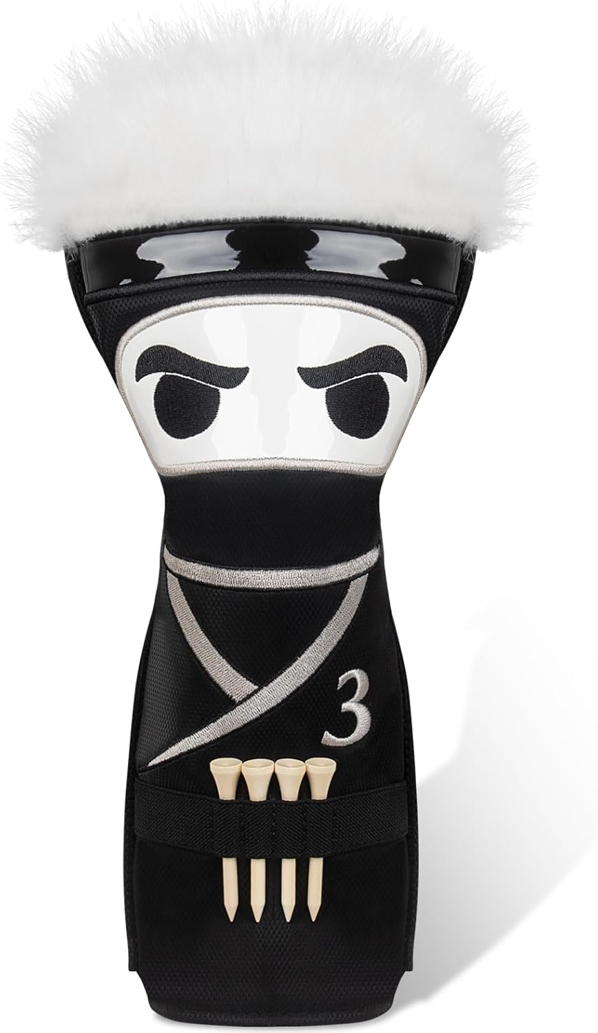 mytag Ninja Golf Club Covers for Woods and Driver, Golf Driver Cover 3 Wood Headcover Hybrid Headcover with Golf Tee Holder, Embossed Synthetic Leather