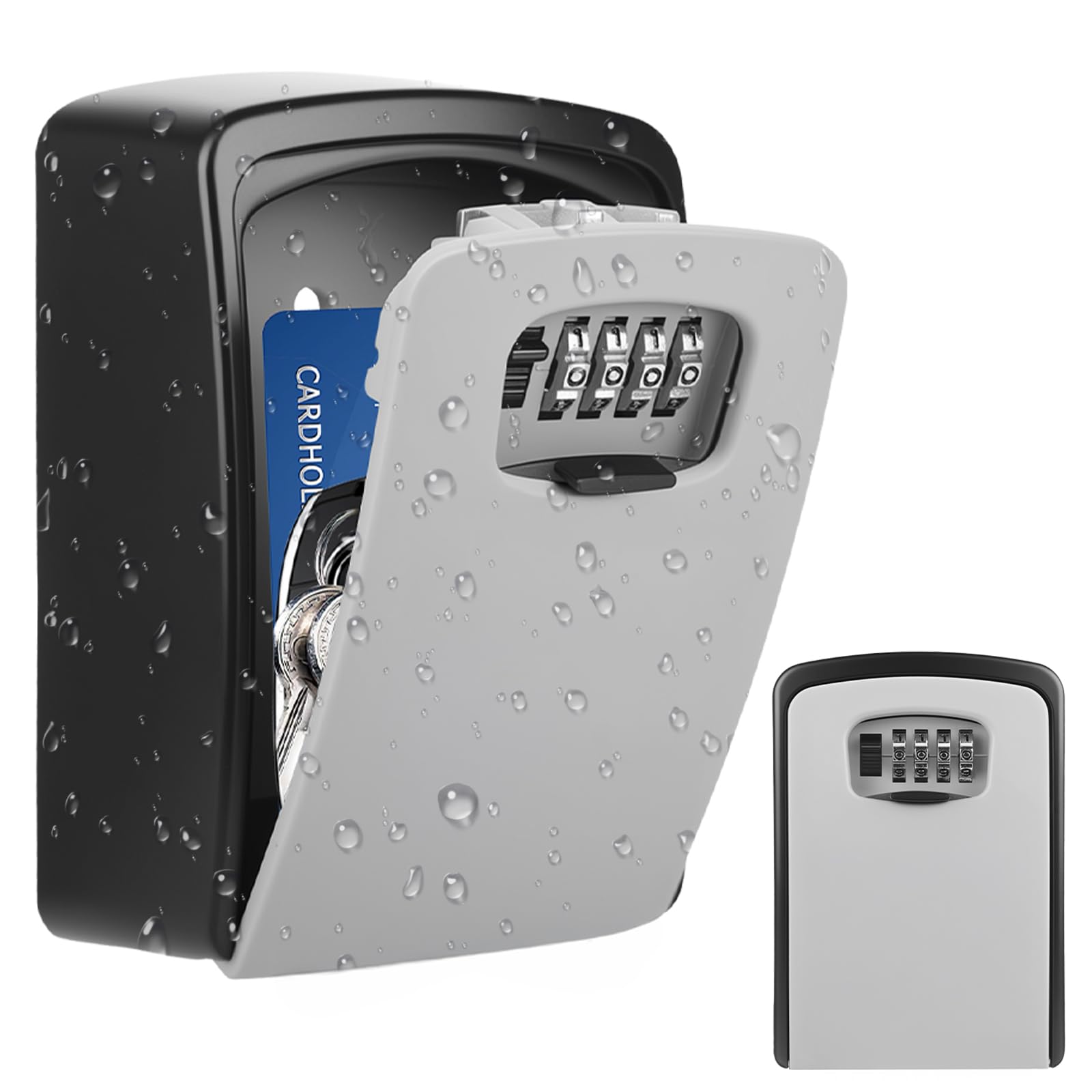 Diyife Boite a Clef Grande Capacité, Anti-Intempéries Boite a Clefs Murale | 145x105x55mm (HxBxT) - Gris, Boite a Clefs Securisee Exterieur avec Code 4 Chiffres, pour Clés et Cartes