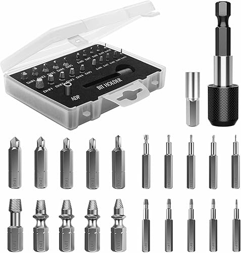 Kit extractor de tornillos dañados, juego de extractor de tornillos pelados, 22 piezas HSS 4341 juego de herramientas removedor de pernos rotos con