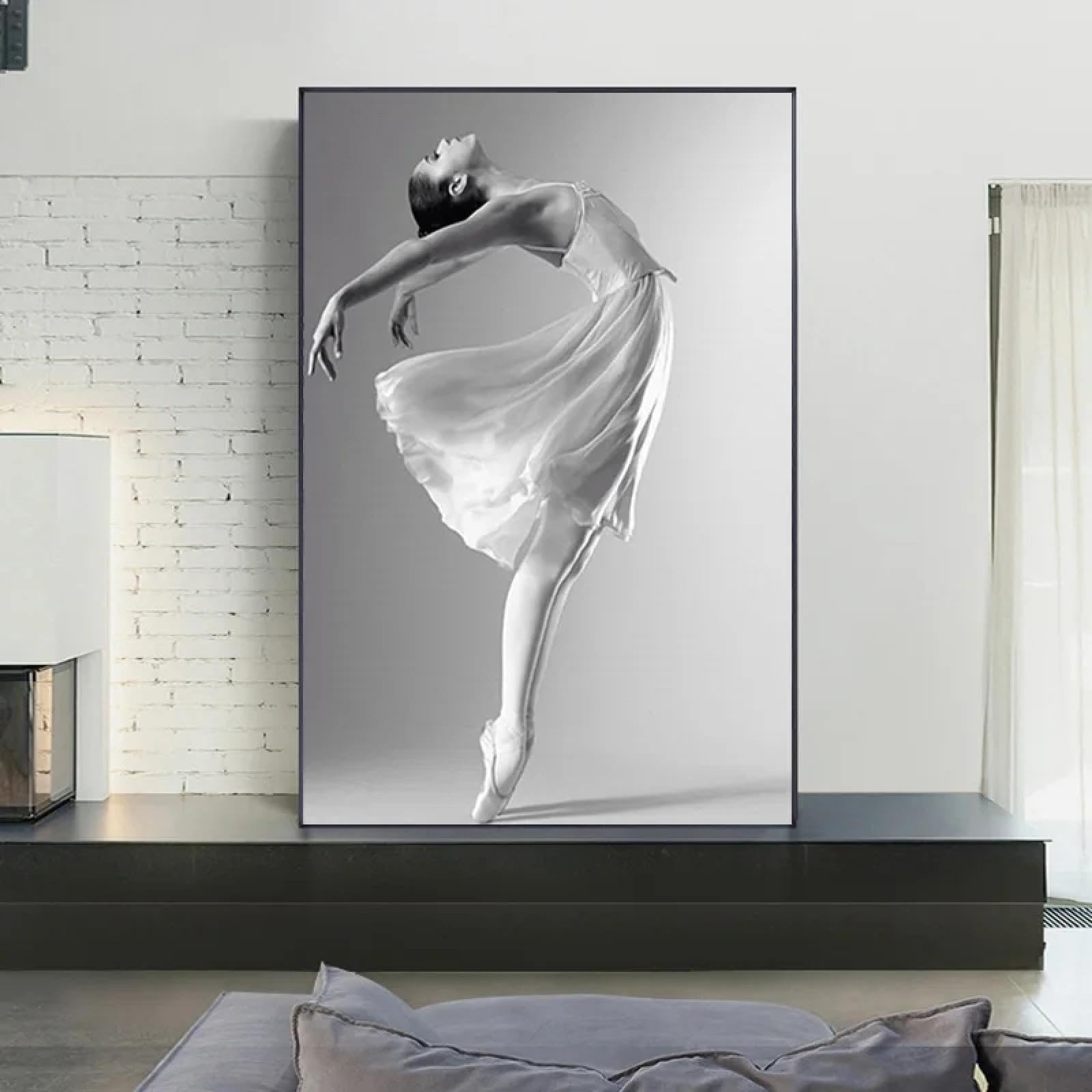 JACBON Canvas Painting Black And White Ballet Dance Poster and Prints Nordic Style Girl Portrait Picture for Home Decor Wall Art 40x70cm（16x28inch InternalFrame