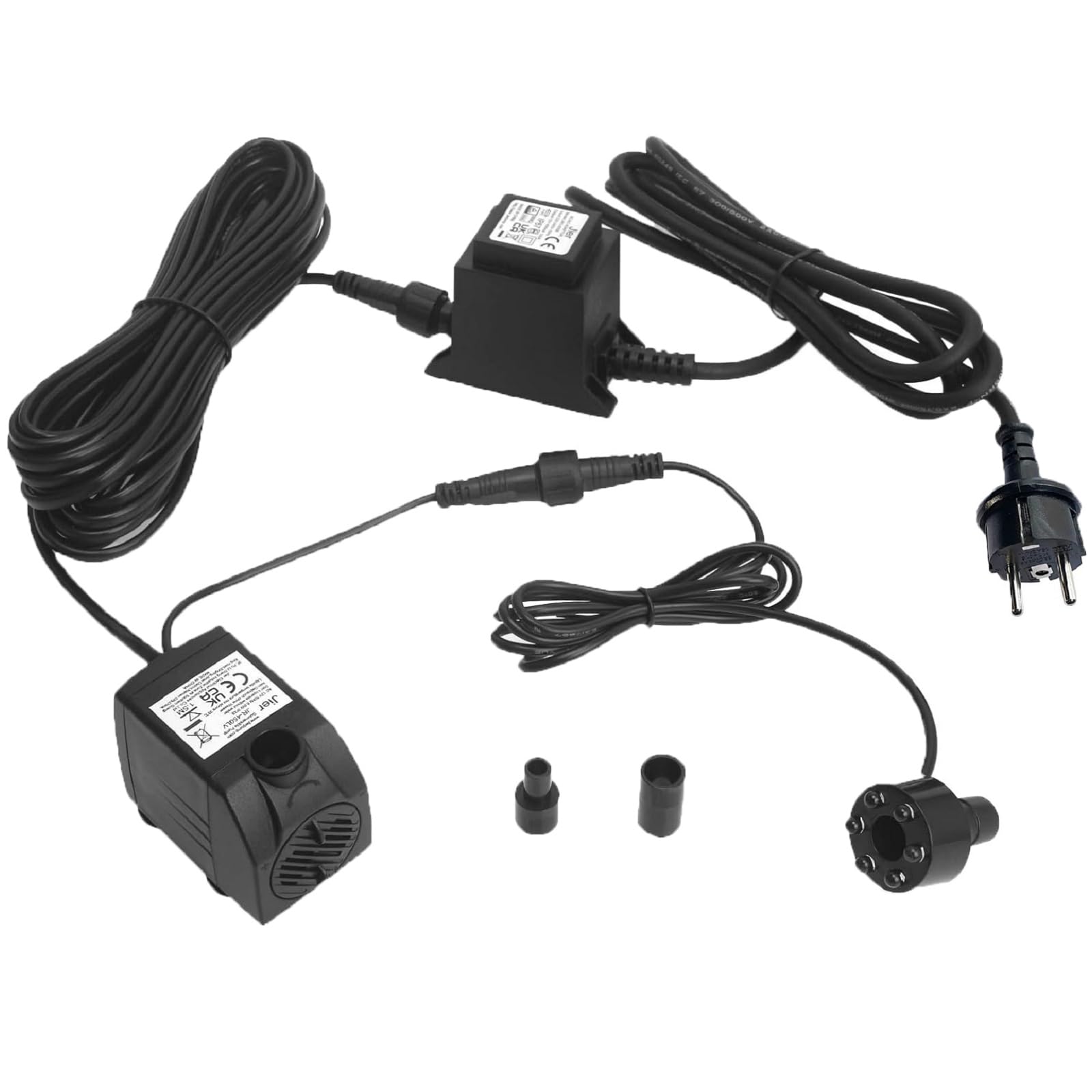 Bomba de Agua Sumergible, Bomba de Fuente 12V AC 600L/H con Cable 10m y Led Luminoso para Acuario, Cuenca, Brunnen, Estanque, Fuente, Jardín