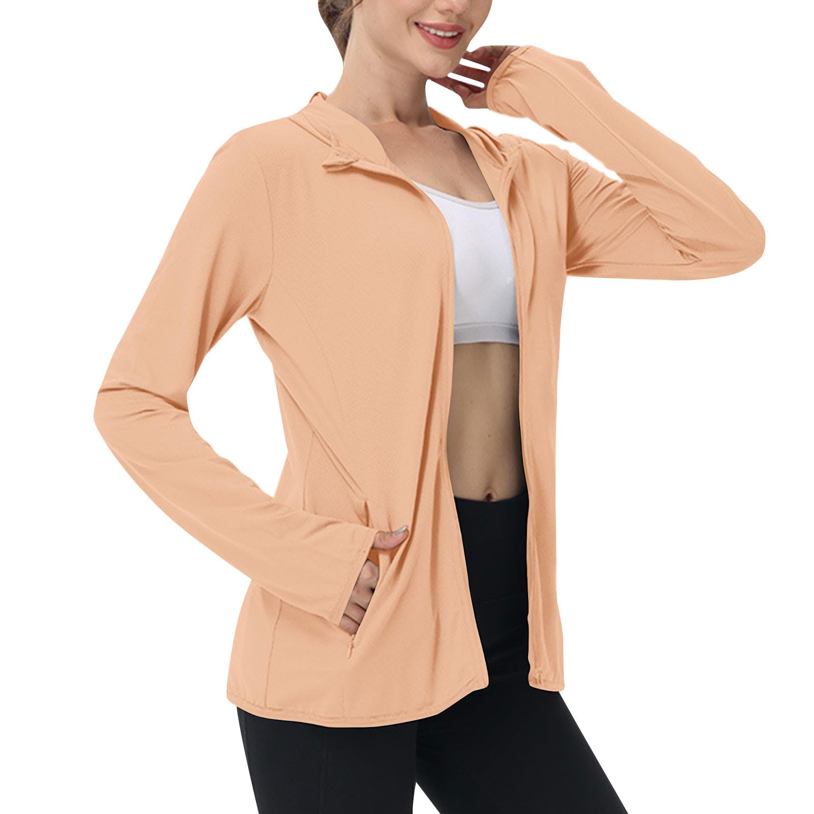 Sun Jacket for Women UPF 50+ Lightweight Athletic Jacket Sun Protection Full Zip Hoodies Shirts Hiking Outdoor Pockets — view 17