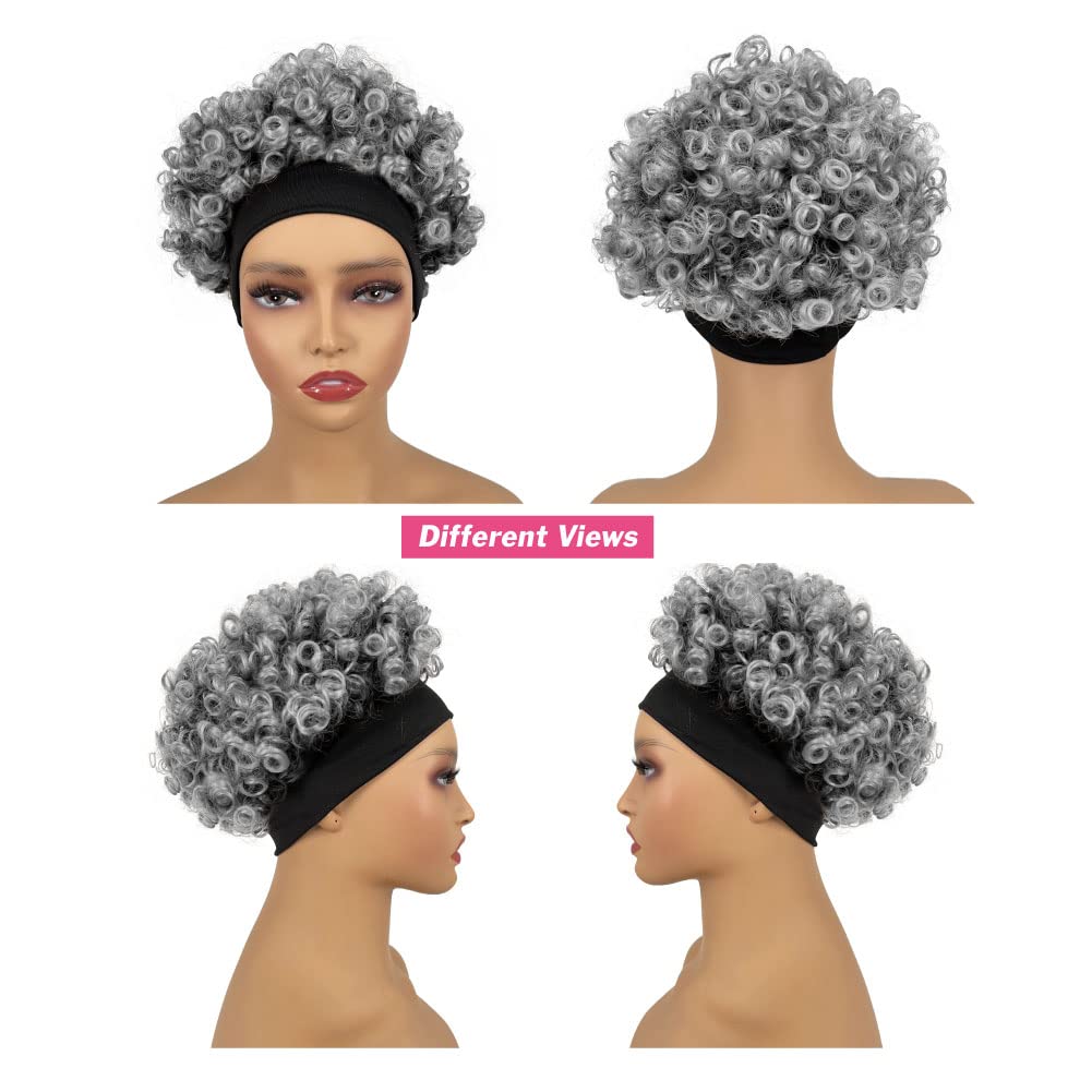 Afro Wigs for Black Women Glueless,Short Kinky Curly Wig with headbands attached Synthetic with 2 Clips(Tgray) - Image 4