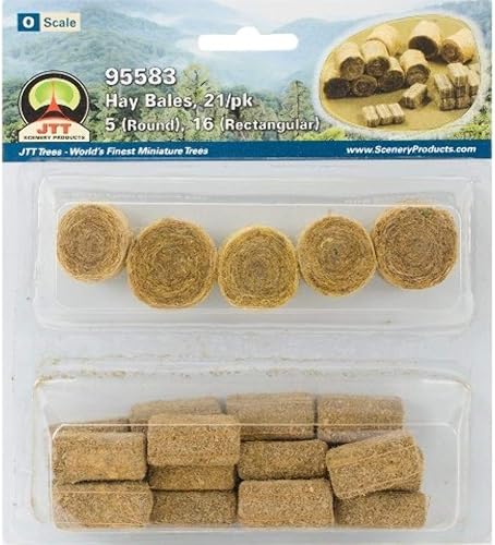 JTT Scenery - Mezcla de balas de heno de 0.75" a 1" 21/Pkg-5 Redondo y 16 Rectangular