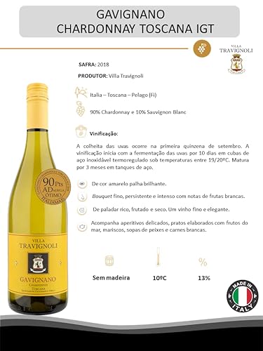 Vinho Branco Italiano Chardonnay Toscana Gavignano Bianco Igt 2019 - Travignoni 750Ml