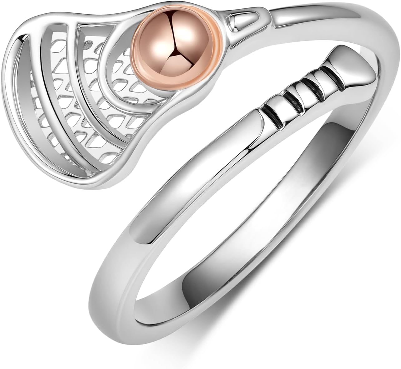 Womens Lacrosse Sticks Ring 925 Sterling Silver Cute Adjustable Ring Mini Lacrosse Jewelry Gifts For Player Mom and Coach