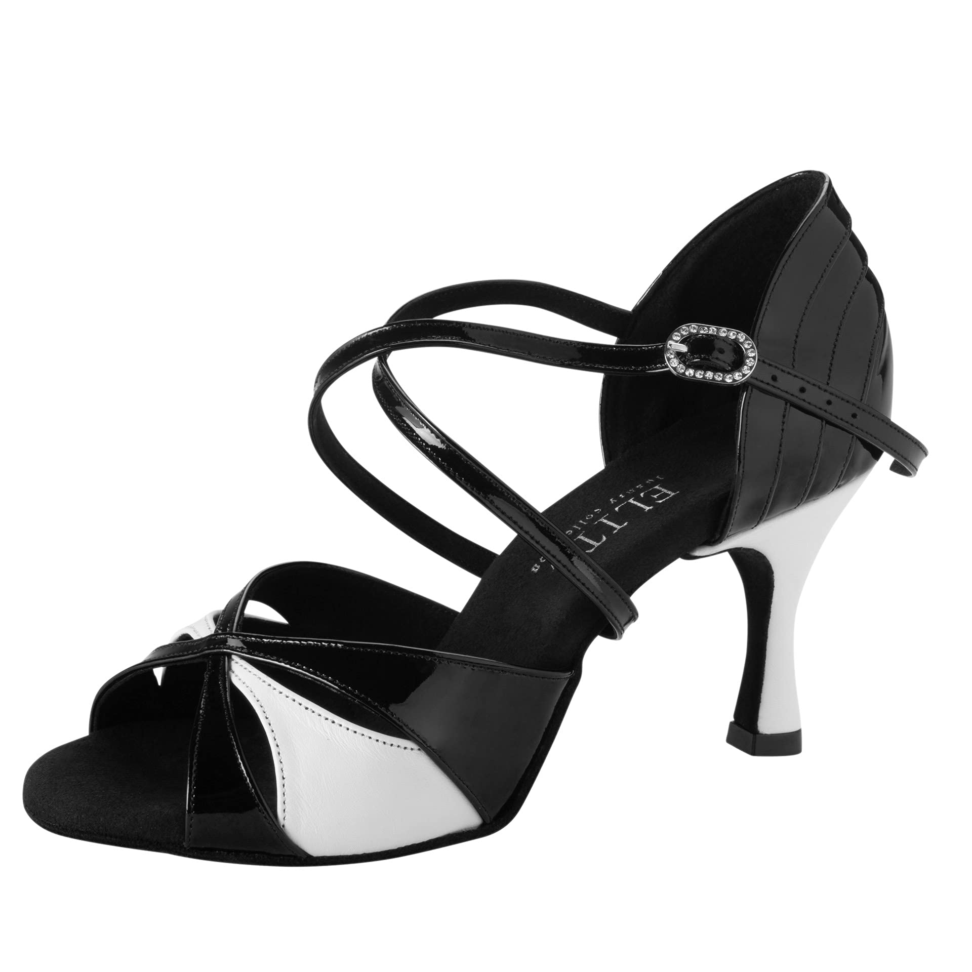 Rummos Donne Scarpe da Ballo Elite Paloma 035/004 - Pelle/Pelle Verniciata Noir/Bianco - Larghezza Normale - 6 cm 60R Flare Tacco - Made in Portugal