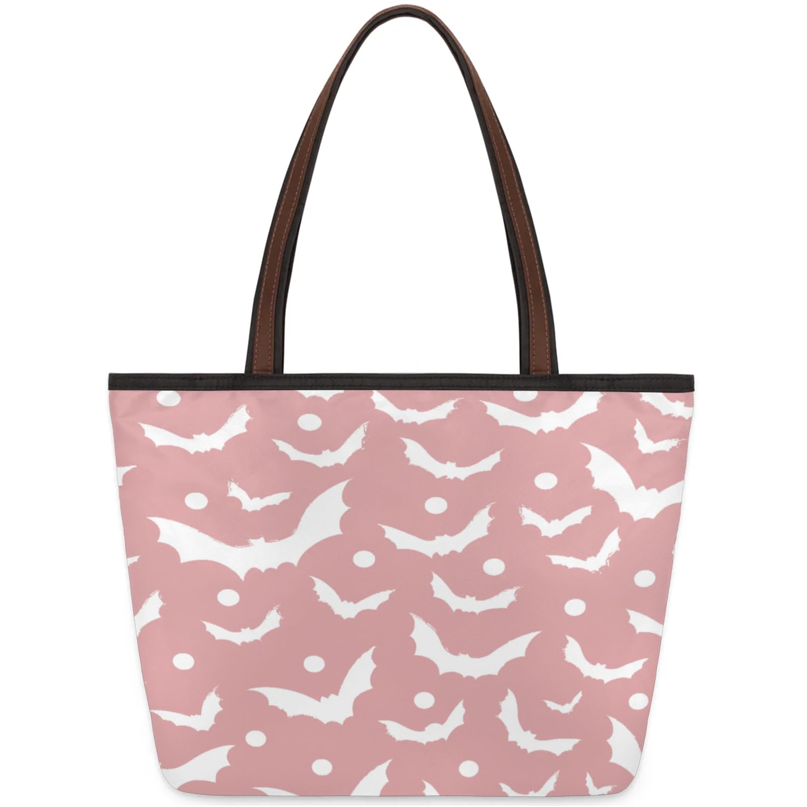 Polka Dot Bat Hand Painted White Tote Bag Multi Pocket Zippered Beach Bag Lightweight Waterproof Handbag for Women Men Work Gym Travel Swimming Yoga Grocery Shopping M