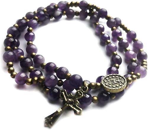 Miniatura 2 de Pulsera de rosario católico de piedra de amatista para mujer con dije de medalla de Virgen María Nuestra Señora de Gracias - Regalos católicos