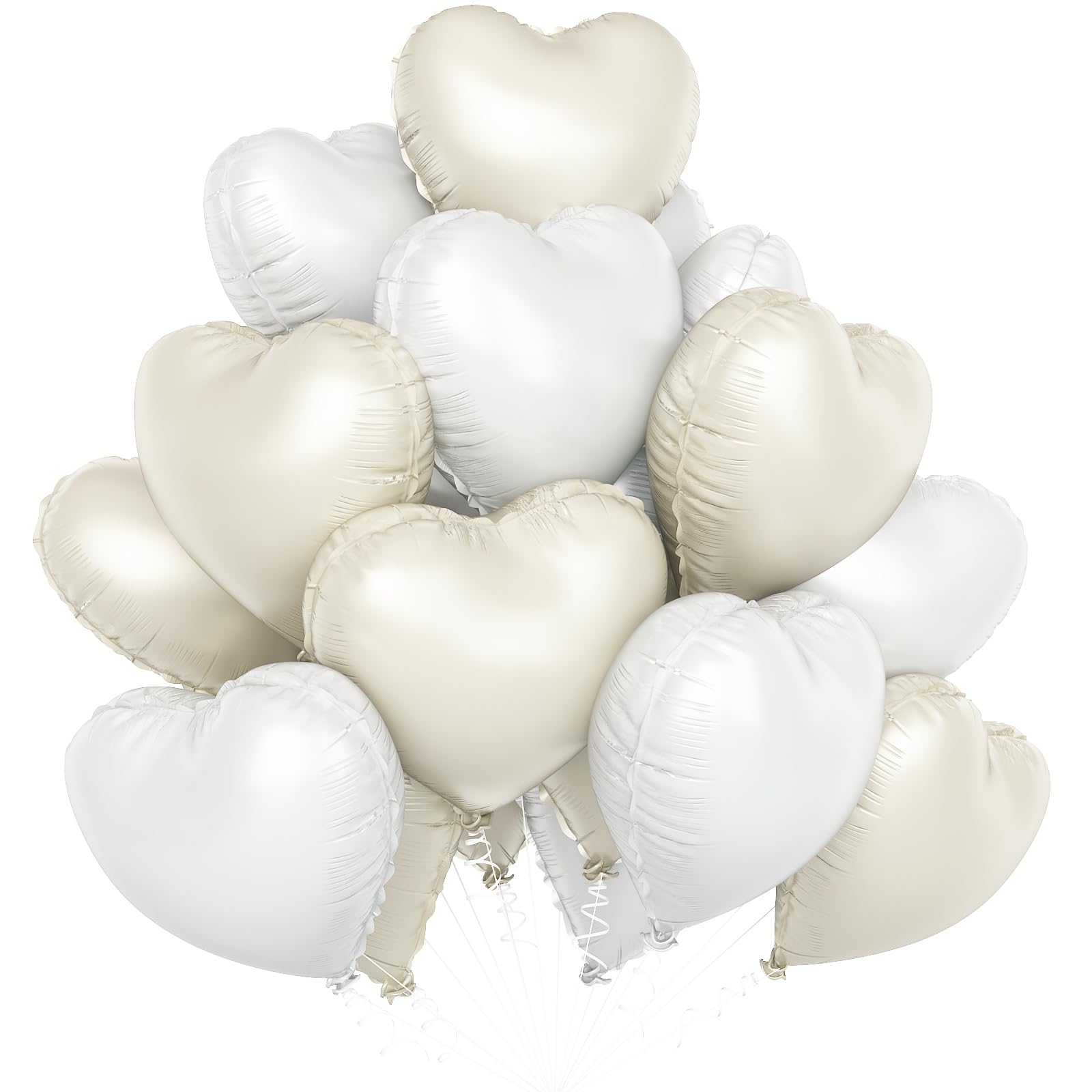 Cream White Heart Balloons,12Pcs 18 Inch Beige Helium Foil Love Heart Shaped Balloons for Boho Wedding Engagement Party Gender Reveal Anniversary Birthday Baby Shower Valentines Day Decorations
