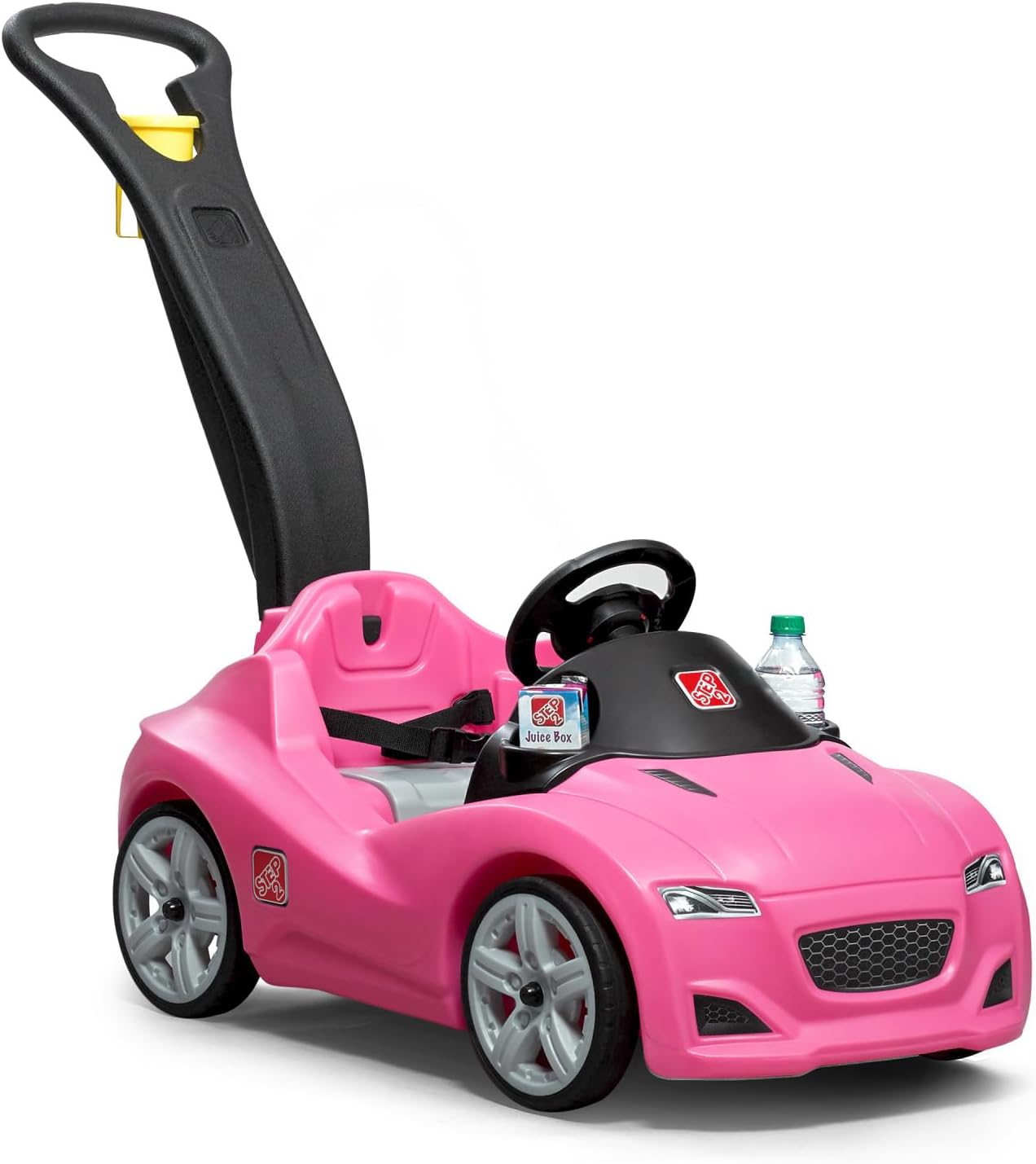 Step2 Whisper Ride Cruiser Kids Push Car, Ride On Toy, Stroller Substitute, Includes Seat Belt & Horn, Made of Durable Plastic, Max Weight 50 lbs., For Toddlers 1.5-4 Years Old, Pink Pink Push Car