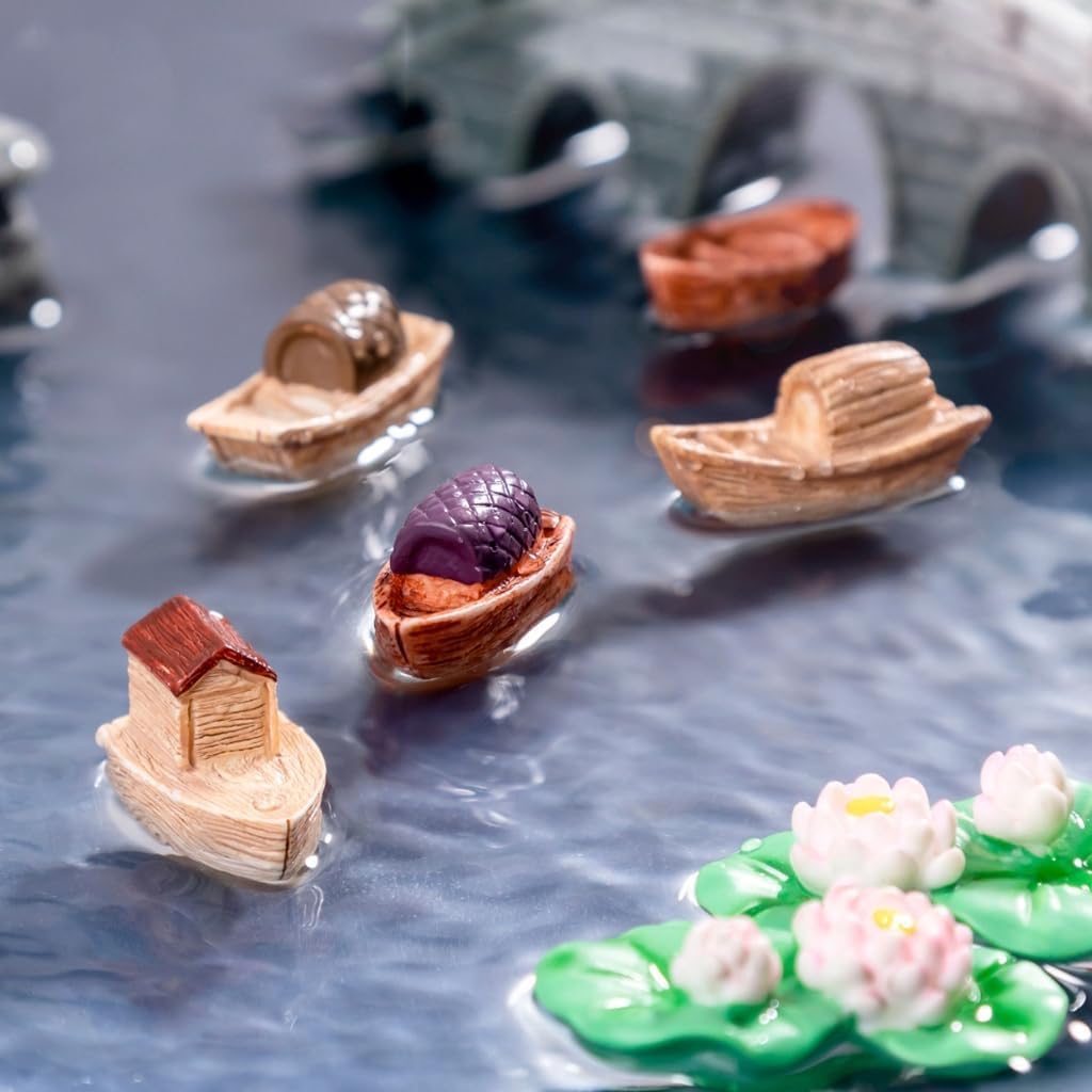 Jowxsx 8Pcs Miniature Boats Figurines Ornaments for Garden Landscape Plant Pots Decors, Dollhouse Accessories