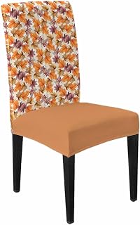 Dining Chair Covers Set of 1, Autumn Orange Maple Leaf Watercolor Soft Stretch Kitchen Seat Covers, Fallen Leaves Seamless Removable Washable Chair Protector for Home Restaurant Banquet