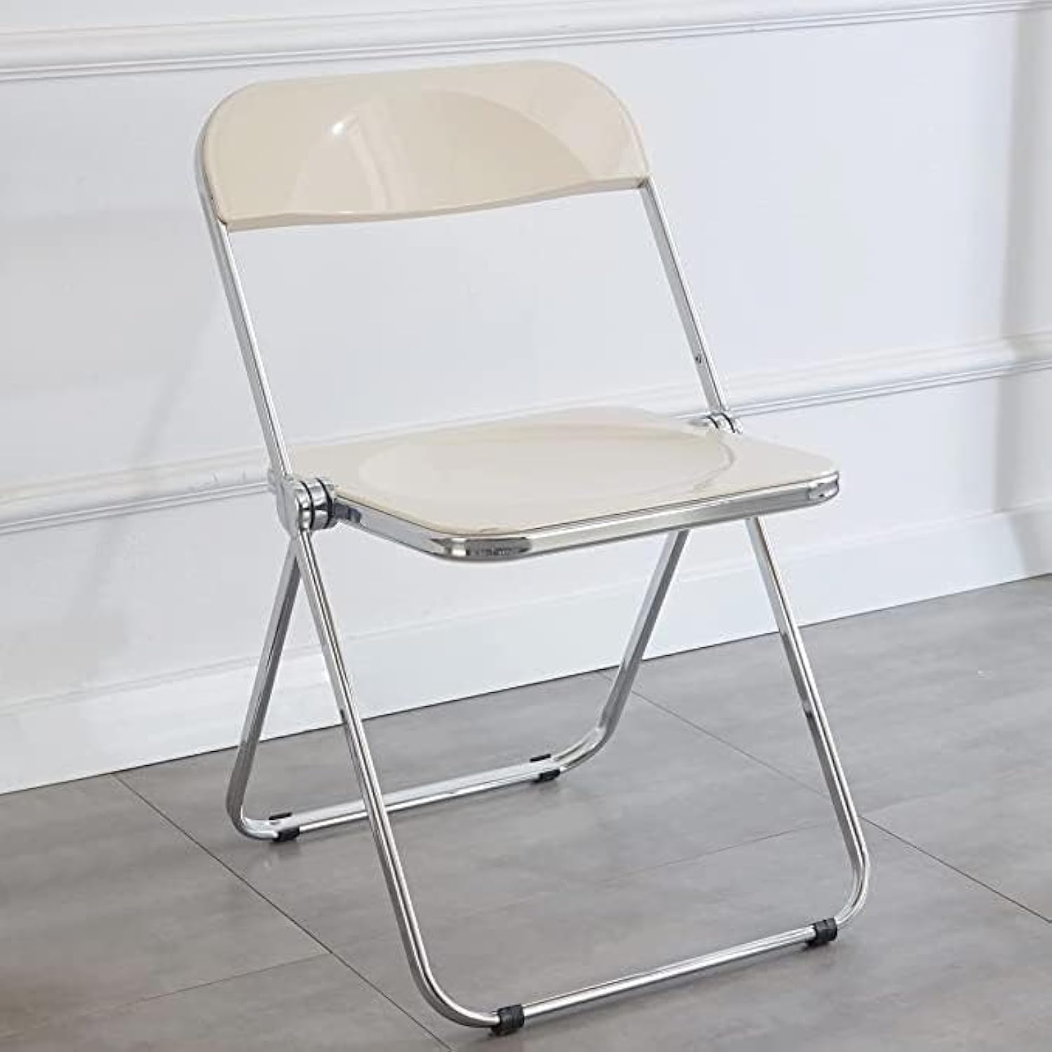 Clear Acrylic Folding Chair with Steel Chrome Frame, Luxury Transparent Foldable Chair for Dining, Makeup, Home, Office, Party & Events Indoor and Outdoor (Milk White)