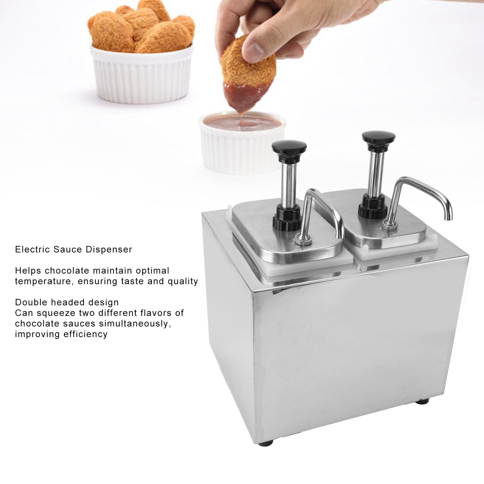 Dispensador Eléctrico de Queso Nacho con Bomba, Máquina de Queso, Calentador de de Doble Cabezal, Acero Inoxidable, Resistente Al óxido, Mantiene una Temperatura óptima,