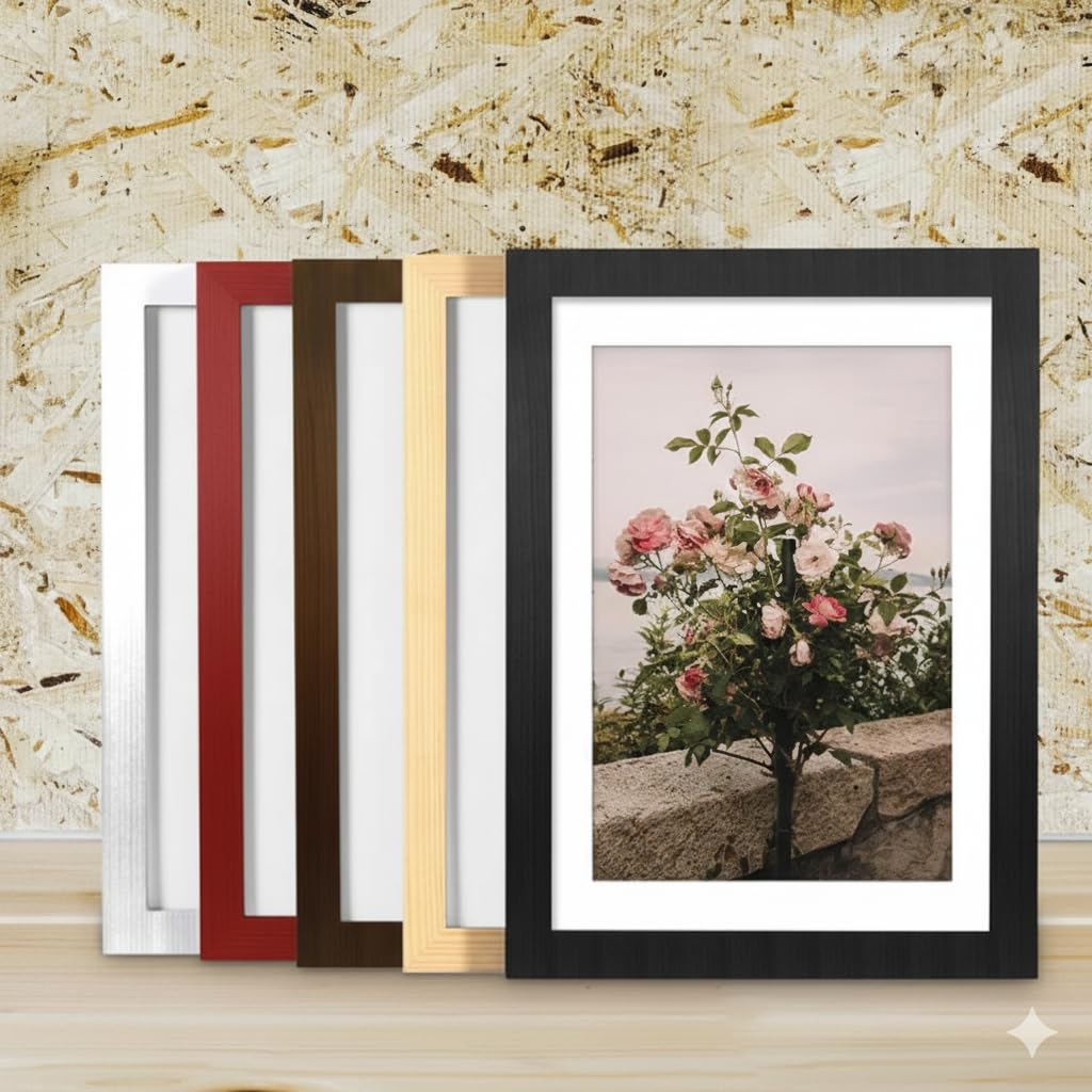 Stuthi Arts Premium Table Top Photo Frame, Set of 5 Colors, Durable Synthetic Wood with Stand for Home & Office Decor (6×8 Inch)