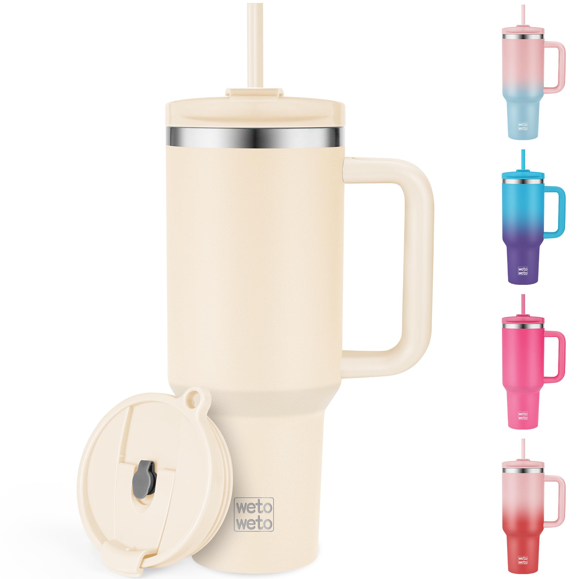 WETOWETO 40oz Tumbler with Handle | Insulated Stainless Steel Travel Mug | 34Hrs Cold & 10Hrs Hot Retention | 100% Leakproof Lid & Straw | Dishwasher