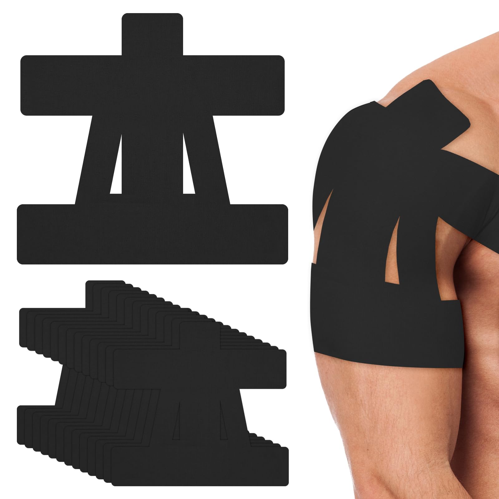 Kinesiology Tape for Shoulder 12Pcs Precut Strips Shoulder Brace Elastic Sports Kinesiology Tape for Pain Relief Rotator Stability