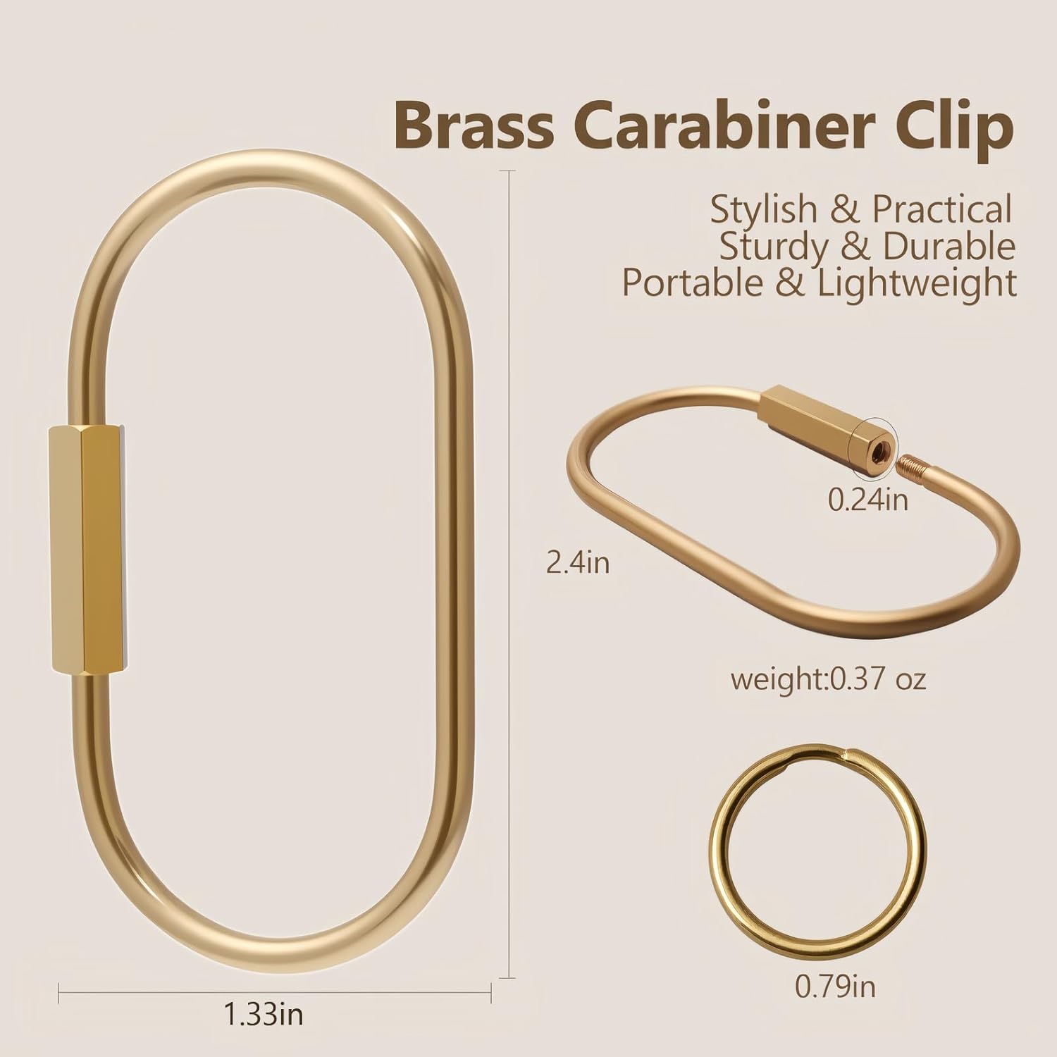 8 Pcs Gold Carabiner Keychain,Brass Locking Carabiner Key Rings,Purse Bag Charm Clip,Charm Holder with Security Screw Lock - Image 5