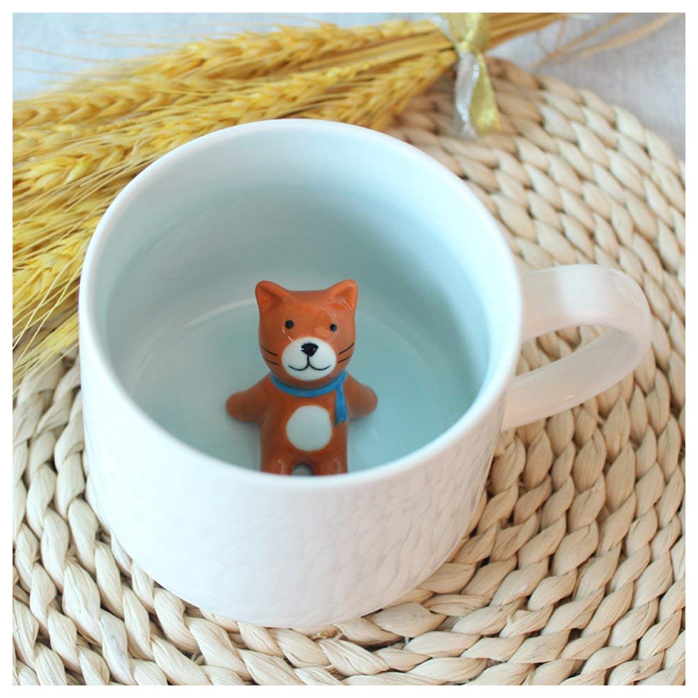 Hotmiss 3D Coffee Mug Cute Animal Inside Cup Cartoon Ceramics Figurine Teacup for Women Friends - Morning Mugs for Tea Juice Milk Chocolate Cappuccino